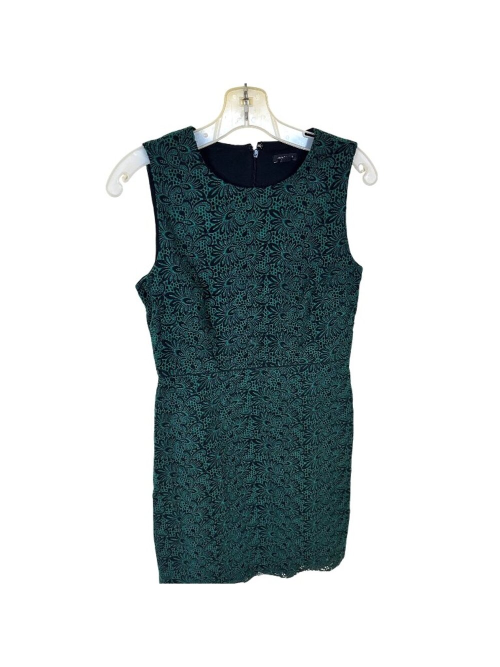 Womens Sleeveless Lace Overlay Dress Size 2 Emerald Green Black Ann Taylor XS